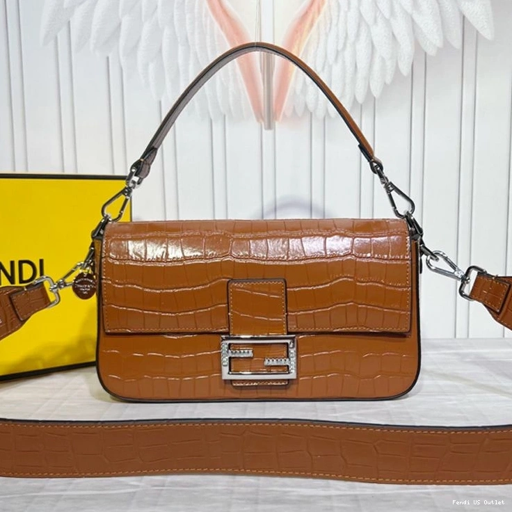 HOT Bag Medium Brown Leather In Baguette Crocodile Fendi Tiffany 0720